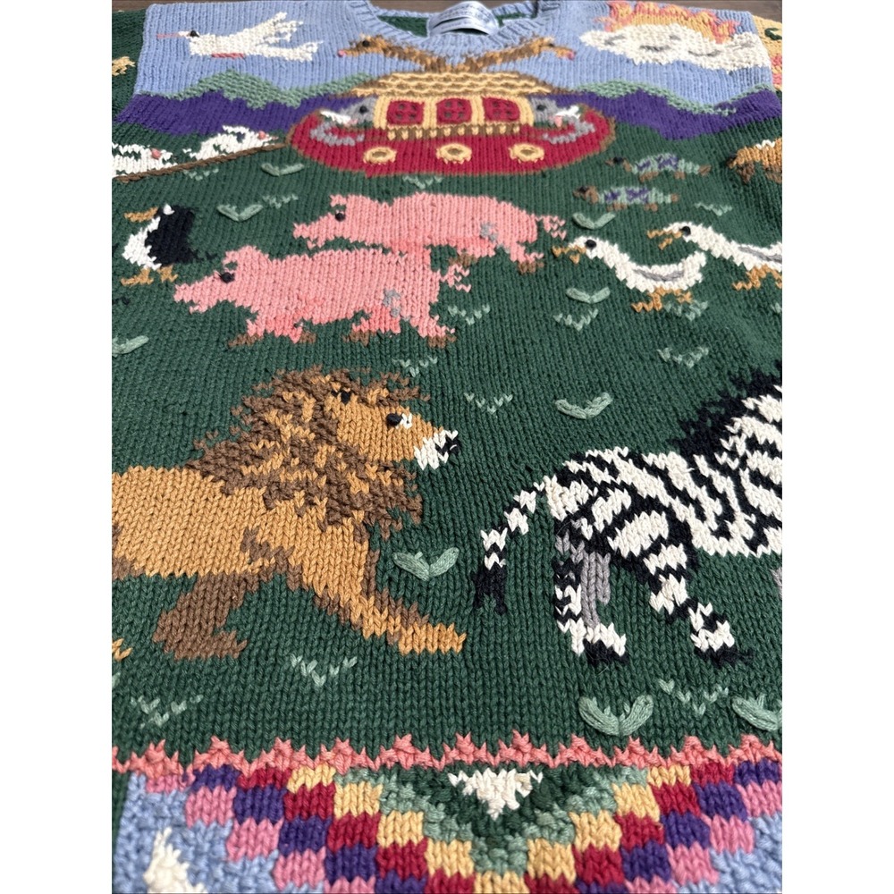 Vtg Northern Isles Noah's Noahs Arc Bible Story Handknit Sweater Small S - Picture 7 of 9